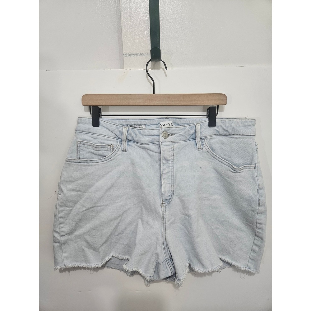 Ava & Viv Womens Light Wash High Rise Midi Denim‎ Shorts Raw Hem Size 17